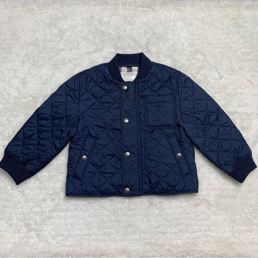 Burberry Toddler Dark Blue Quilted Button Bomber Jacket Size 2 Years